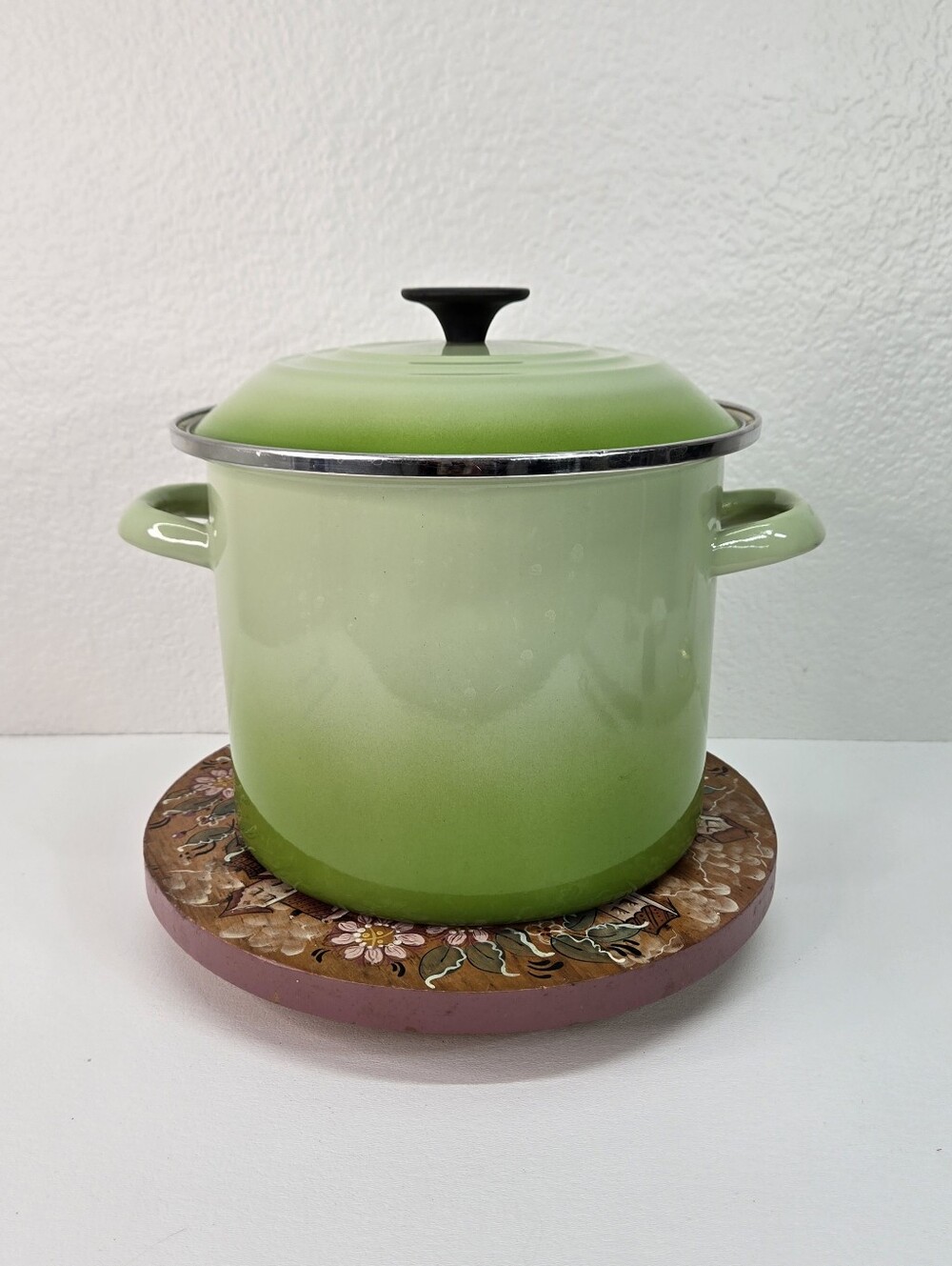 VTG Le Creuset Enamel on Steel Stockpot 6 Qt Green Soup Pot Pan w Lid Palm Ombre